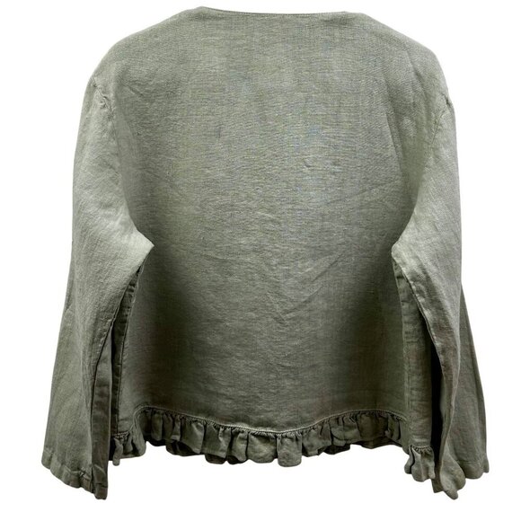 CP Shades Sausalito Pure Irish 100% Linen Ruffle Jacket Relaxed Fit Sage S/M - Picture 3 of 10